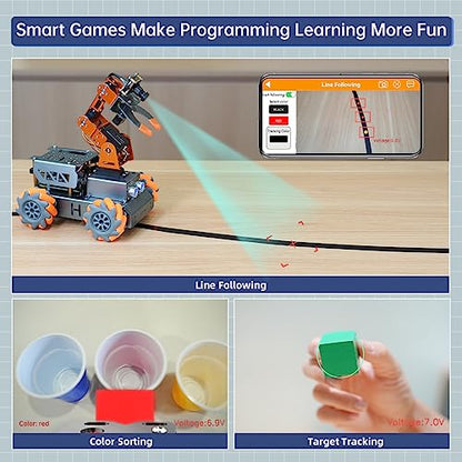 MasterPi 5DOF Robotic Arm for RaspberryPi 5 AI Vision Tracking Target Sorting Line Follow Open Source Programming Smart Robot Car Kit for Teen Adult STEM Educational Building Robot, RPi Not Included