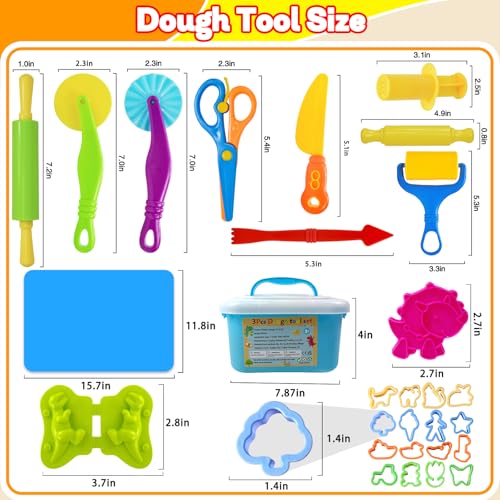LCY WEDSHI Dough Play Tool Set, 43 Pcs Dough Tools Sets for Kids Ages 4-8 with Storage Container, Dough Accessories Includes 3D Dinosaur Molds, Animal Molds, Cutters Roller, Rolling Pins
