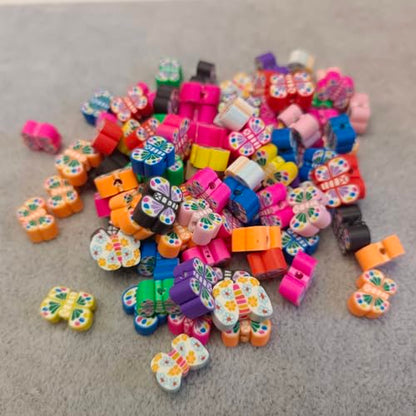 100pcs Colorful Butterfly Polymer Clay 10mm Spacer Beads for Women Jewelry Making DIY Bracelet Necklace Hair Clip (Butterfly) - color: Butterfly