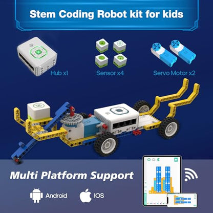 12 in 1 Coding Robot Kit ICBricks for Kids 6+, 240+ Piece Educational AI STEM Remote Building Learn to Code with Hub,Motor,Sensor,APP Control for Girls Boys Gift - style: ICBrick