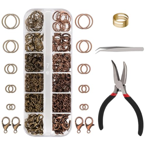 Amrules 1200 Pcs Jump Rings, Jewelry Making Kit, Antique Cyan & Antique Red - color: Antique Cyan & Antique Red