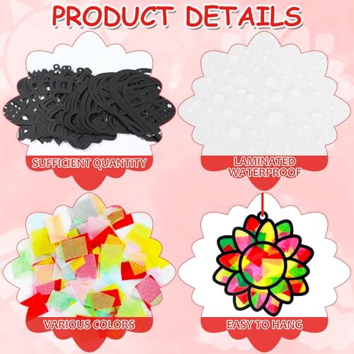 Qyeahkj 32 Set Suncatchers Crafts for DIY Rainbow Heart Window Tissue Paper Craft Kit Sunflower Sun Hanging Decor for Summer Home Activity Art Project Birthday Party Favor Gift - size: 5.9 x 4.3 inches