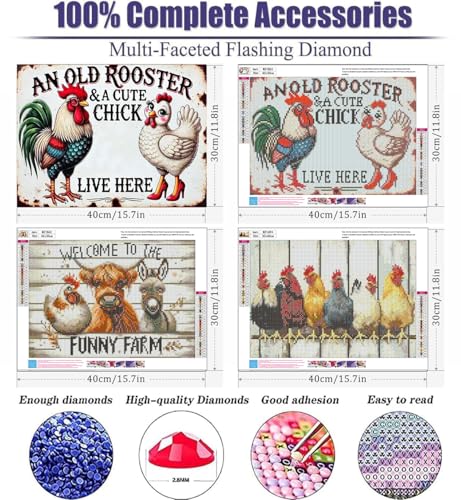 mrpwnle 3 Pack Diamond Art Kits for Adults, Chicken Diamond Painting Kits - color: 3 Pack Animals, size: 15.7x11.8in(40x30cm)