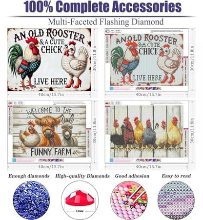 mrpwnle 3 Pack Diamond Art Kits for Adults, Chicken Diamond Painting Kits - color: 3 Pack Animals, size: 15.7x11.8in(40x30cm)
