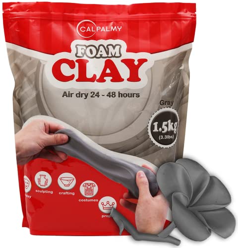 3.3 lbs Moldable Cosplay Foam Clay (Gray) - Air-Dry High Density for Intricate Designs Dries Evenly Within 24-48 Hours Sandable and Paintable - color: Gray, size: 1500g