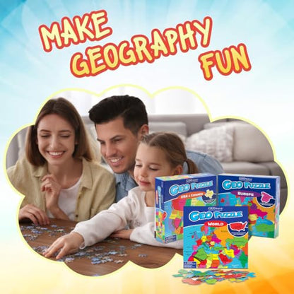 GeoPuzzle Europe, USA/Canada & World Jigsaw Puzzles, 3-Pack Puzzle for Kids - color: 3 Sets-europe, Usa/Canada & World