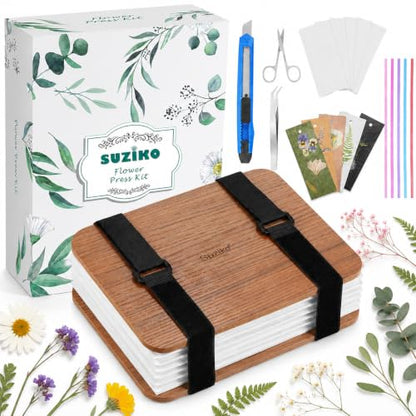 Suziko Professional Wooden Flower Press Kit 6 Layers 6.3 x 8.3 inch, Brown Strap Design for Adults Kids - color: brown
