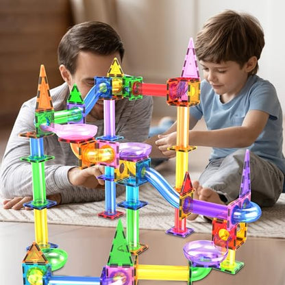 PicassoTiles 150pc Magnetic Marble Run Track Set STEM Construction Toy with Slides Ramps and Tubes Educational Magnet Tile Building Kit Kids Age 3 Plus Learning Gift for Boys Girls Preschool PTG150 - color: Marble Run 150 Pcs