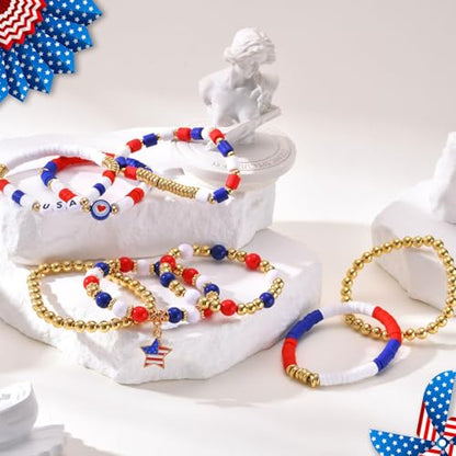 2480pcs President's Independence Day Polymer Clay Beads Charms Friendship Bracelet Necklace Earring Jewelry Making kit, Accessories for Arts Crafts DIY Birthday Gifts for Girls Children American Flag - color: C8#President's Independence Day