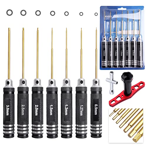 HobbyPark Hex Driver Set Allen Screwdriver Kit Titanium 0.9mm/1.27mm/1.3mm/1.5mm/2.0mm/2.5mm/3.0mm Small and 17mm Hex Wrench Set RC Car Tools Kit