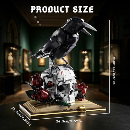 Gothic Raven & Skull Building Set for Adults, 1358PCS Animals Goth Horror Collection Kits Features Crow, Skull, Roses and Book, Compatible with Lego Raven, Birthday Gifts for Girlfriend/Wife/Mom - style: Raven Flower