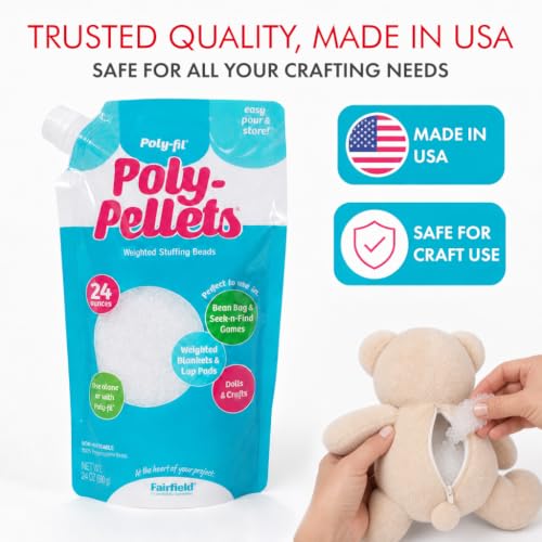 Fairfield Poly-Fil Poly-Pellets, Premium Polyester Weighted Stuffing Beads, Stuffing for Stuffed Animals, Toys, Bean Bags, Weighted Blankets, and More, 24-Ounce Bag (Pack of 3) - size: 24-ounce Bag (Pack of 3)