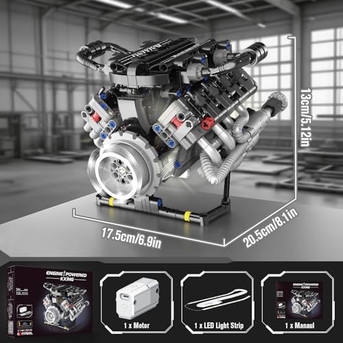 HIGH GODO V8 Engine Kit that Works, Visible Car Engine Model Kit with Motor and Lights, Build Your Own Car Engine Kit with App Control, STEM Project for Teens Adults 14+ (715 Pieces) - style: V8 Engine-D