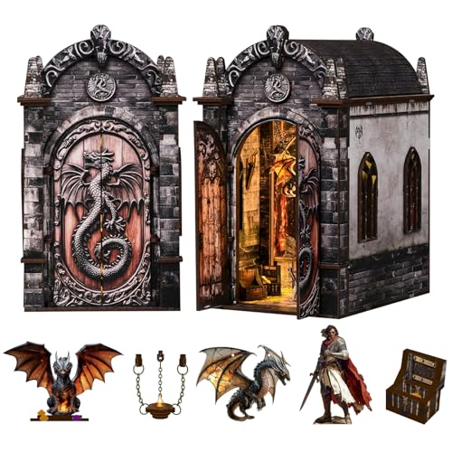 DIY Book Nook, Miniature House Kit with LED Lights - Dragon Castle