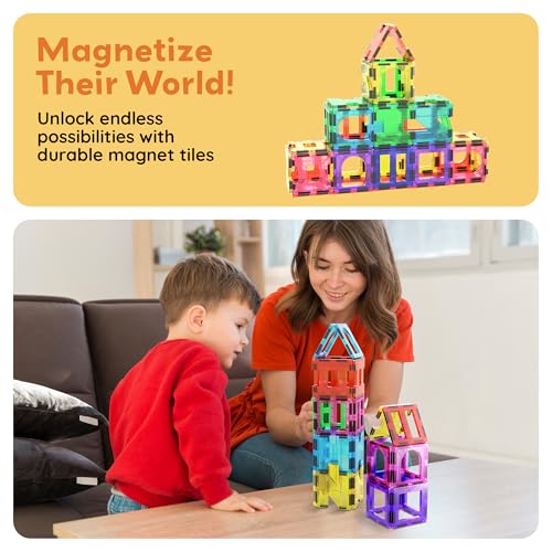 PicassoTiles Magnetic Tiles Building Blocks STEM Toy Set for Kids Ages 3+ - color: See-through Shape