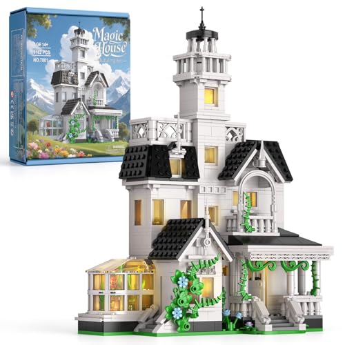 Vziimo Magic House Building Set with LED Light, Owens House Building Blocks, Architecture Decor Model Kit, Gifts for Adults Teens Age 14+(1162 PCS) - style: Owens House