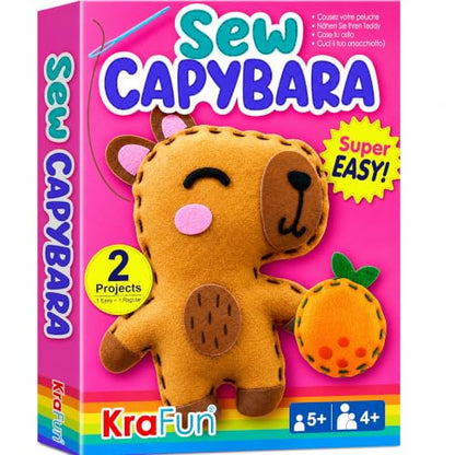 KRAFUN Beginner Sewing Kit, Sew Capybara & Orange, Pre-Cut Felt, Ages 5+ - color: Capybara