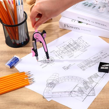 Eboot Student Geometry Math Set, Drawing Compass and 6 in, Pink - color: Pink