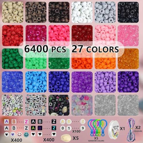 LIS HEGENSA 6300Pcs DIY Childrens Craft Pony Beads Friendship Bracelet Kit - color: 6300PCS