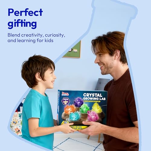 JOVA Klever Kits Crystal Growing Lab- 7 Color Crystal Growing Kit with Light-Up Base, Educational Toys Birthday Gift for Boys and Girls, Science Kits for Kids Ages 8-12