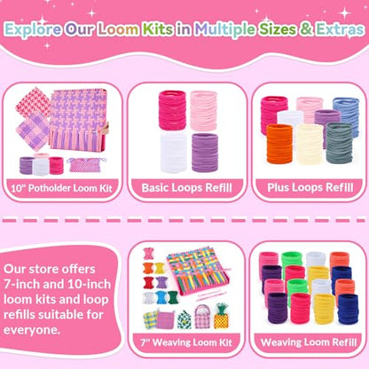 Pro 10 Inch Potholder Loom Kit for Kids & Beginners, Large Weaving Loom Crafts for Girls Age 6-12 Year Old & Adults, Gift Ideas for Birthday & Christmas, 112 Delicate Loops to Make 2 Pot Holders - color: Potholder Loom Kit