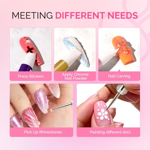 MelodySusie 5Pcs Nail Art Sculpture Dual Pen - color: Purple, Pink, White, Gold, Black, size: 5