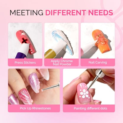 MelodySusie 5Pcs Nail Art Sculpture Dual Pen - color: Purple, Pink, White, Gold, Black, size: 5
