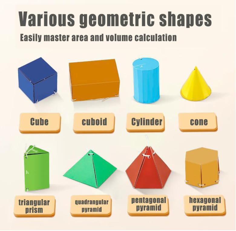 SHENSENCHAO Pulling string 3D geometry learning book with woven rope design toy teaching roll and surface area formula, DIY solid geometry model book, cultivating mathematical thinking (15 models)