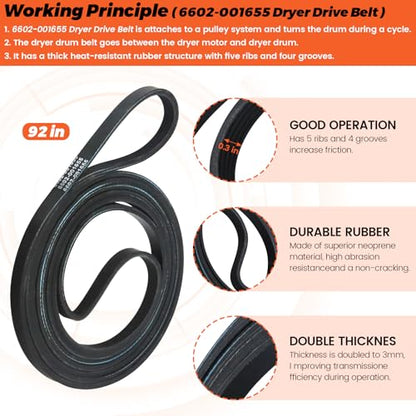 2026 UPGRADED Dryer Repair Kit Replacement for Samsung Drum Roller DC97-16782A, 6602-001655/5ph2337 Dryer Belt, DC93-00634A Idler Pulley fits DV48H7400EW/A2, DV40J3000EW/A2, DV45H7000EW/A2 by Beaquicy