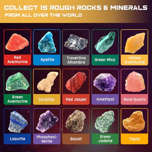 PIBEX Gemstone Dig Kit, Dig up 15 Rocks & Minerals from Earth Moon Mars, Solar System Planets Geology Science Set, Space Rock Mining Toys for Kids, STEM Gift for Boys & Girls Age 6-8-12 - size: 3 Planets (15 Stones)