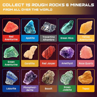 PIBEX Gemstone Dig Kit, Dig up 15 Rocks & Minerals from Earth Moon Mars, Solar System Planets Geology Science Set, Space Rock Mining Toys for Kids, STEM Gift for Boys & Girls Age 6-8-12 - size: 3 Planets (15 Stones)