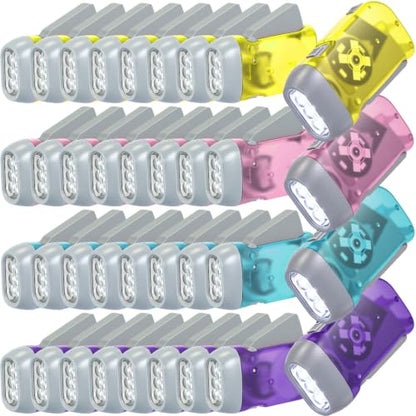 Treela 36 Hand Crank Flashlights,Purple,Light Blue,Yellow,Pink - color: purple, light blue, yellow, pink
