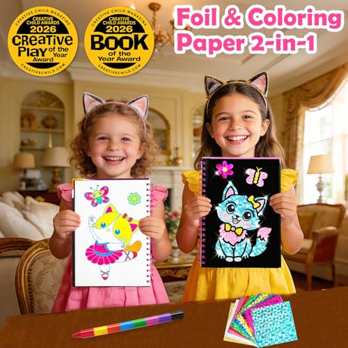 FUNNYB&G Foil Art Craft Kit for Kids, Sparkly Birthday Gift Toy for Girls - style: Little Cat