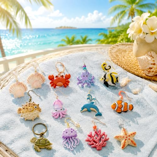 18Pcs Ocean Life Polymer Clay Cutters Set Sea Creatures Mini Clay Earring Cutters Summer Marine Animals Turtle Dolphin Jellyfish Seashell Polymer Jewelry Cutter for Earrings Crafts DIY Tool Supplies