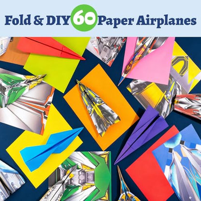 hapray 60 Sheets Paper Airplane Kit, Origami Paper Plane with Book & Video