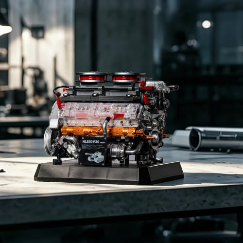 Engine Building Kit for Adults, 1236-Piece Mechanical Engine Model Building Set with Transparent Hood, Turbocharger Details and Display Base, Collectible Engine Model Kit for Adults & Teens 14+