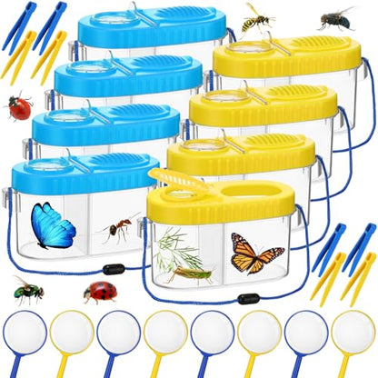Halloscume 8 Pack Bug Catcher Kit Kids Magnifying Glass Toy, Yellow, Blue - color: Yellow, Blue