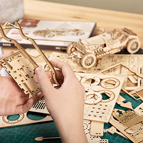 ROKR Model Car Kits Wooden 3D Puzzles Model Kits for Adults Educational Brain Teaser Assembly Model, Desk Decor/DIY Hobbies/Gifts (Grand Prix Car) - style: MC - Grand Prix Car