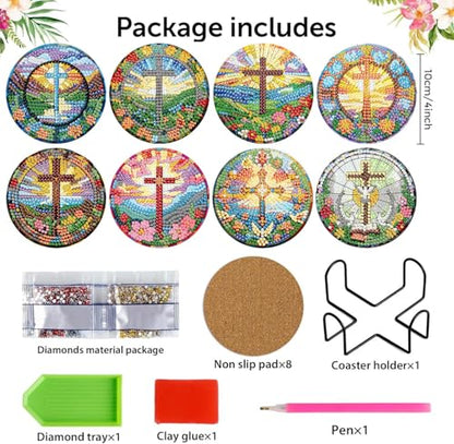 mrpwnle 8 Pack Diamond Art Coasters Kits - Cross Diamond Painting Coasters - color: Cross