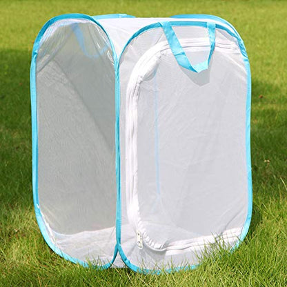 RESTCLOUD 36" Large Monarch Butterfly Habitat, Giant Collapsible Insect Mesh Cage Terrarium Pop-up 24 x 24 x 36 Inches - color: White with Blue