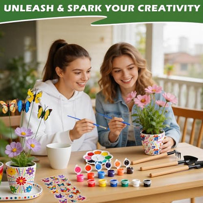 Hysagtek Paint & Plant Flower Growing Kit - Fun Gardening Set with 4 Pots, Art Craft Grow Garden Planting Set Birthday Easter Gift for Girls & Boys