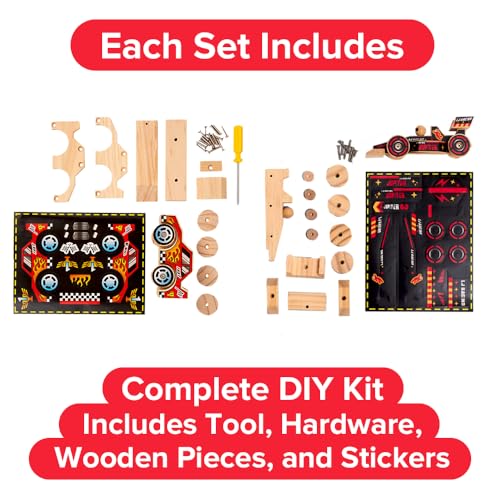 Little Jupiter DIY Wooden Kits w/Stickers - Stem Building Toys - Wood Crafts - Woodworking Kits - Wood Building Kits for Ages 4-7 Yrs (Open & Closed Wheel Race Cars) - size: Open and Closed Wheel Race Cars