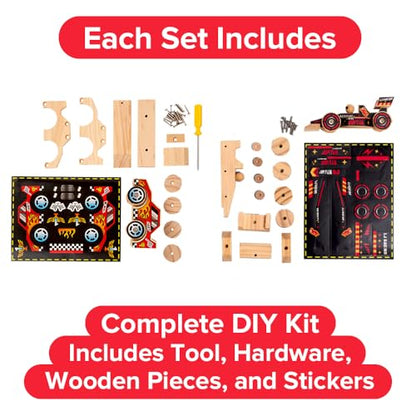 Little Jupiter DIY Wooden Kits w/Stickers - Stem Building Toys - Wood Crafts - Woodworking Kits - Wood Building Kits for Ages 4-7 Yrs (Open & Closed Wheel Race Cars) - size: Open and Closed Wheel Race Cars