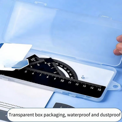 1 Set 4pcs Thickened Aluminum Alloy Drawing Kit with Storage Box for Office, Drawing, Student Measurement Ruler Set (Black) - color: Black