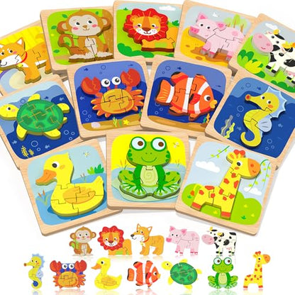 Benresive Wooden Toddler Puzzles, Montessori Toddler Toys for 1 2 Year Old - style: 12 PCS