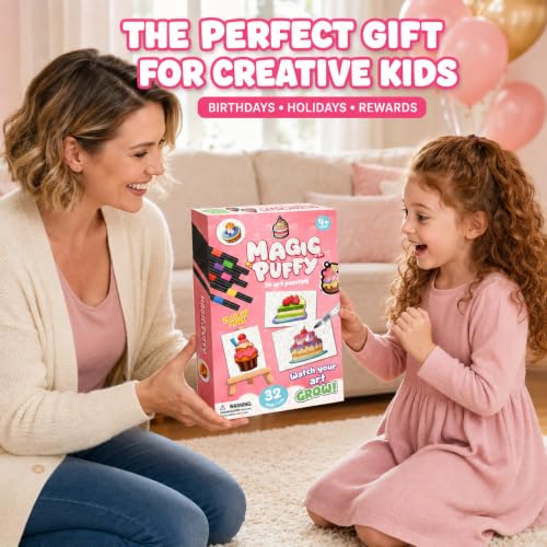 MZYTOZA Magic Foam Texture Painting Kit - 3D Art Craft Magic Puffs Paint Kit, 15 Mess-Free Paint by Number Craft for Kids (Pink) - color: 32pcs-Dessert style