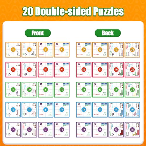 Torlam Addition and Subtraction Puzzle Cards Math Manipulatives Kindergarten Math Games for Kids, Homeschool Supplies Classroom Must Haves Preschool Learning Games Flash Cards Puzzles Toys