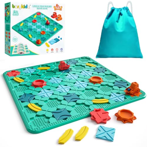 burgkidz STEM Road Build Puzzle: Teal Board, 200+ Chal. w/ 2 Cars - color: Green