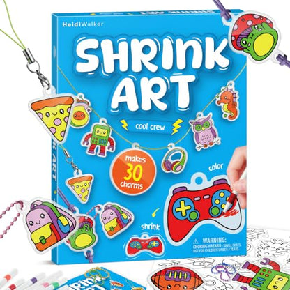 Piano Potato DIY Shrink Art Craft Kit for Kids Ages 6-12 - 30 Pre-Cut Charms & Keychains Making Kit, Mess-Free Creative Activity, Birthday Gift for Boys and Girls 6 7 8 9 10 Years Old - color: blue