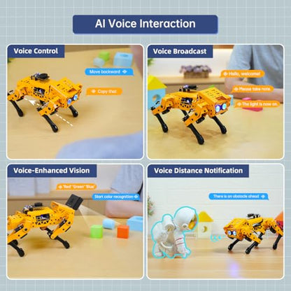 MechDog Robot Dog for Arduino Scratch Python Starter Smart Robot Kit with ESP32 AI Camera, Self Balancing Target Recognition&Tracing Open Source Bionic Quadruped Programming Science Set, Advance Kit